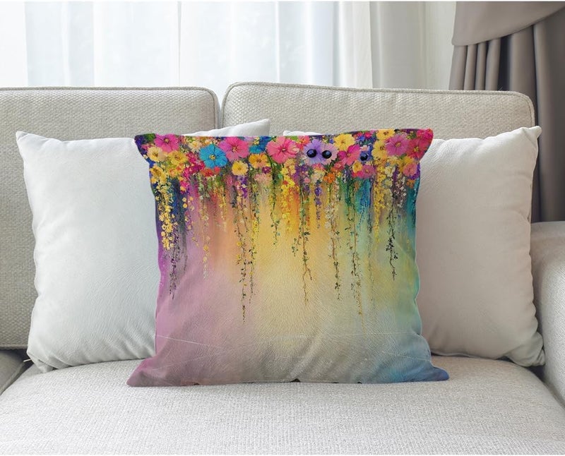 Moslion Floral Pillows Flower Decorative Throw Pillow Cover Watercolor Painting Flowers Pillow Case 18x18 Inch Cotton Linen Square Cushion Cover for Sofa Bed Purple - Image 3
